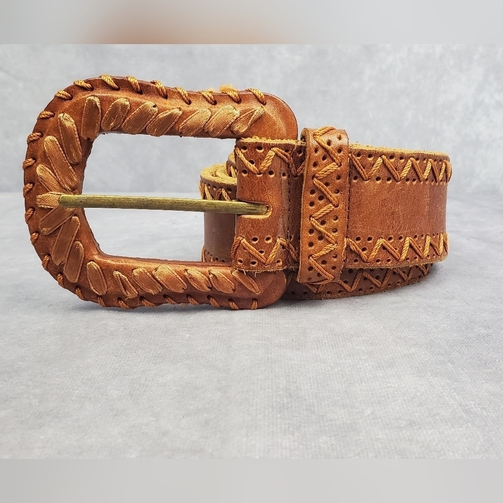 Another Line Genuine Leather Brown braid‎ Boho western cowgirl Women belt Size M